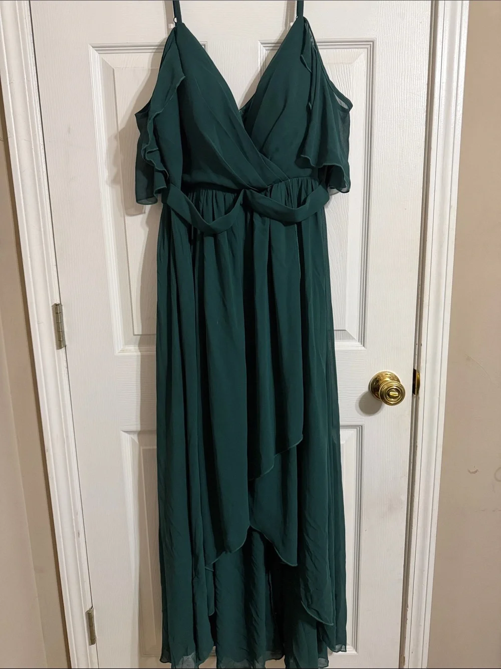 SHEIN Teal Green Cold-Shoulder High-Low Maxi Dress